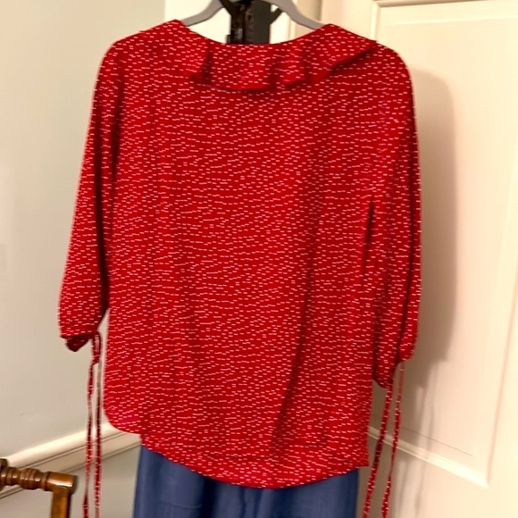 Polka Dot Top Tie Sleeves New With Tags Women’s Size Medium Red White - Picture 7 of 9